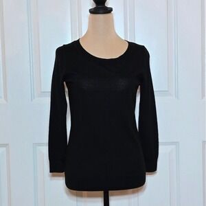 Ann Taylor LOFT Black Wool Blend Button Back Crew Neck Sweater Womens Size S